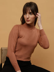Beatnik Regular Full Sleeves Pull Over Womens Brown Sweaters Beatnik India