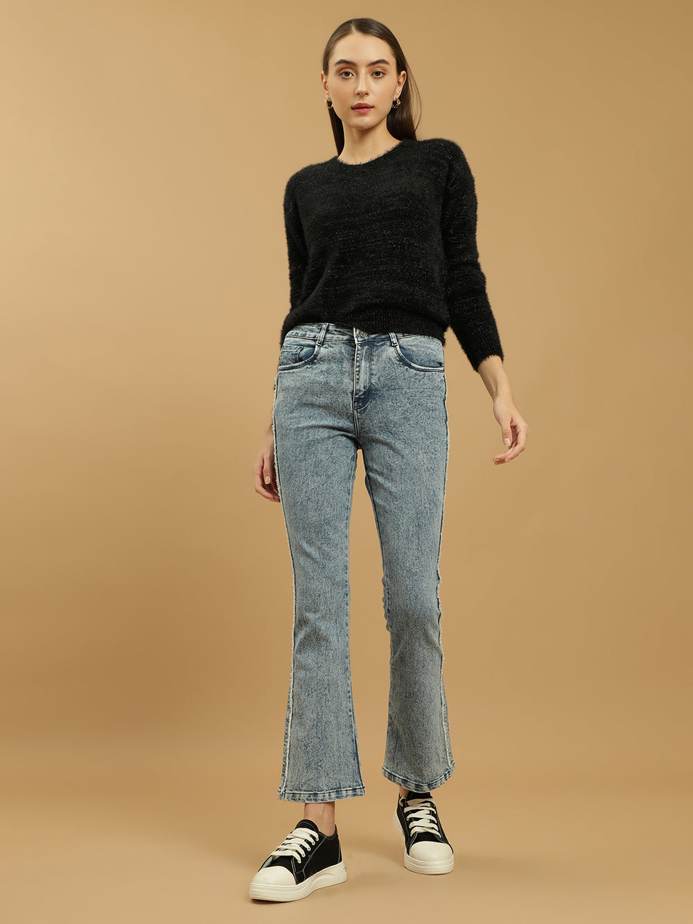 Beatnik Black Glitter Regular Full Sleeves Pull Over Women's Sweaters Beatnik India