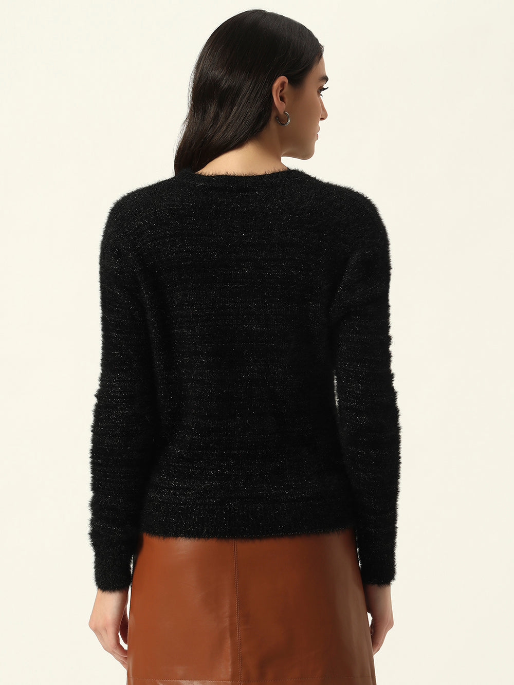Beatnik Black Glitter Regular Full Sleeves Pull Over Women's Sweaters