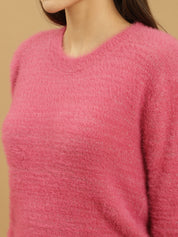Beatnik Glitter Regular Full Sleeves Pull Over Women's Hot Pink Sweaters Beatnik India