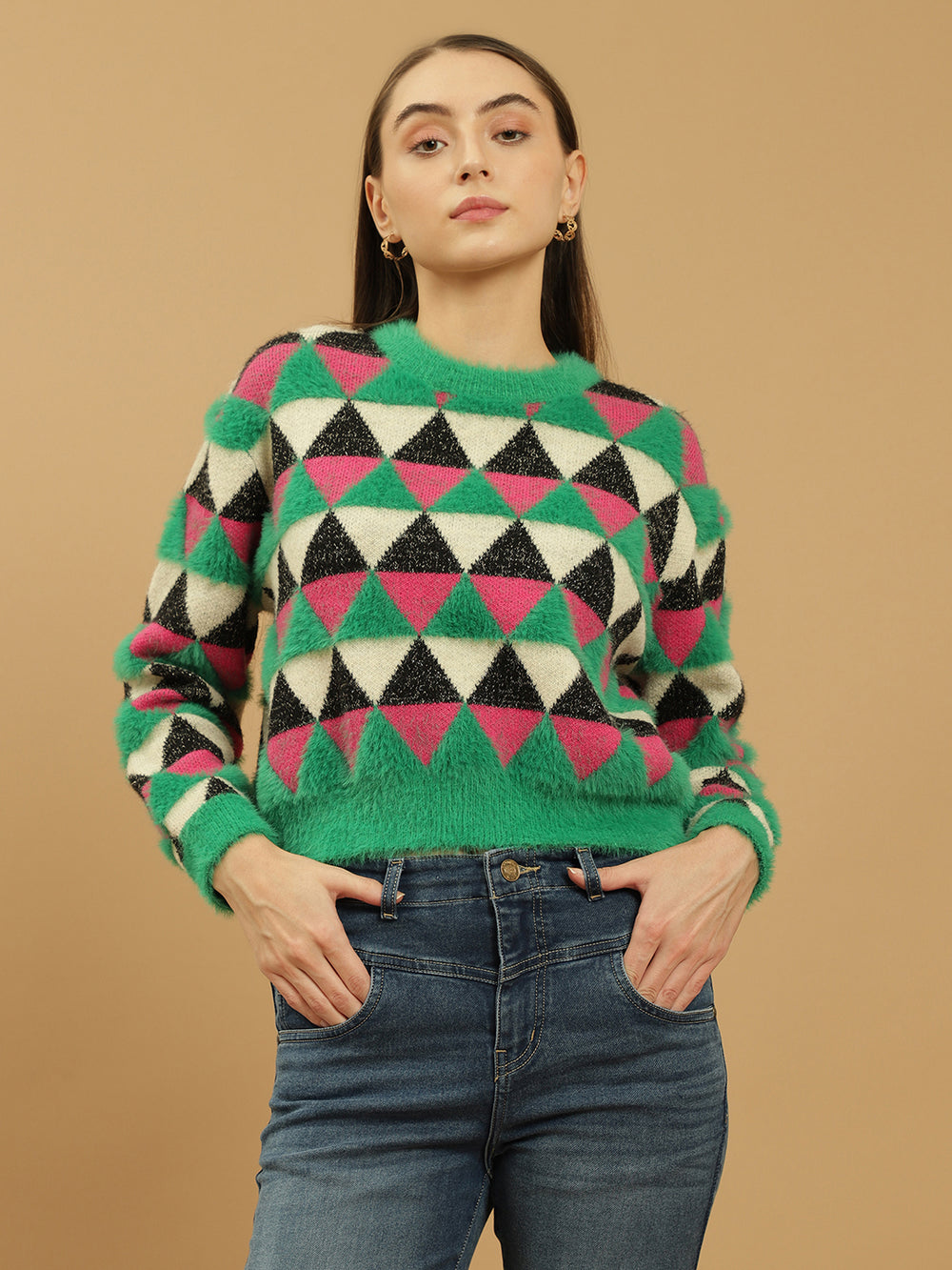 Beatnik Abstract Sequins Regular Full Sleeves Pull Over Womens Sweaters Beatnik India