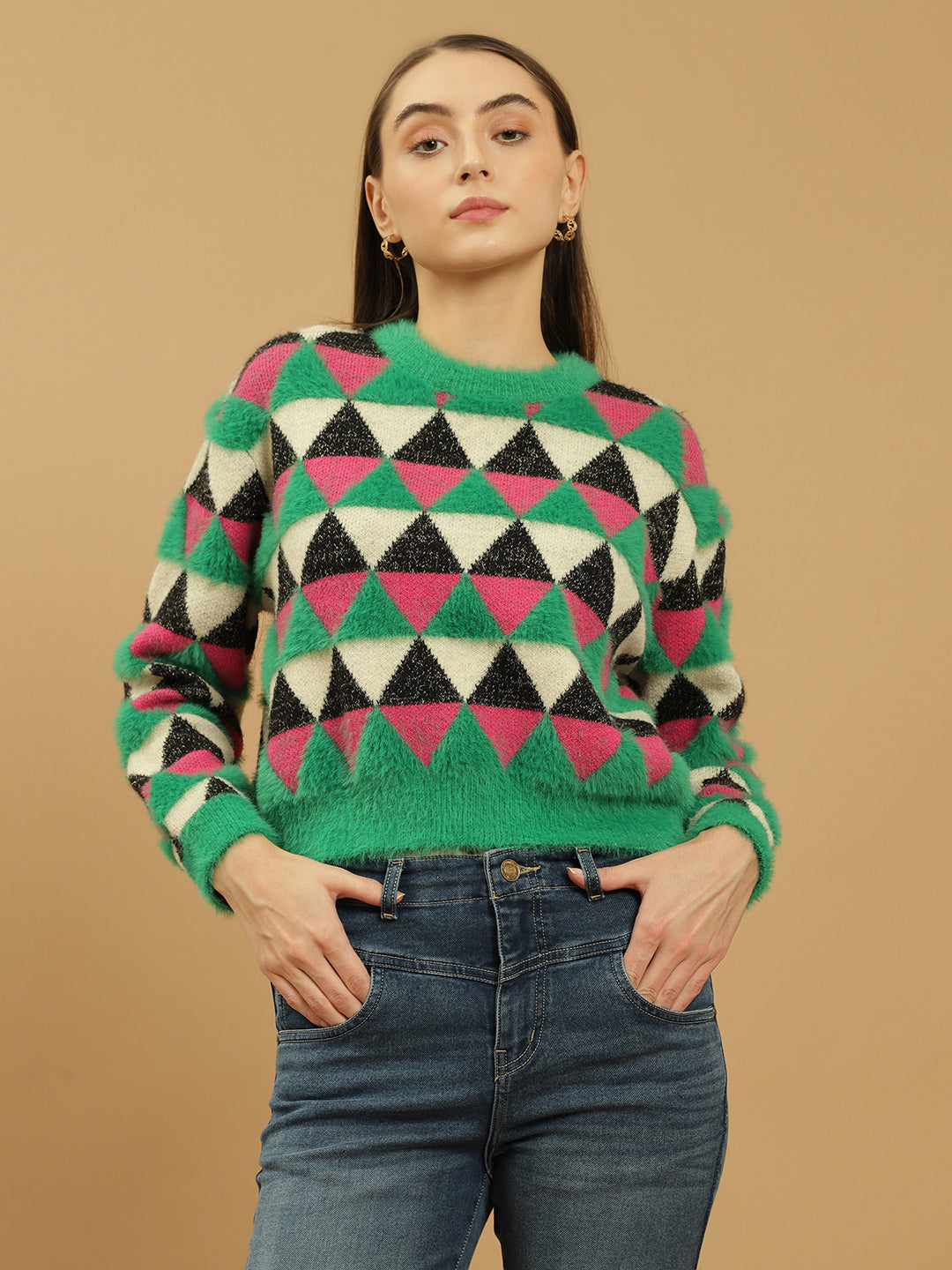 Beatnik Abstract Sequins Regular Full Sleeves Pull Over Womens Sweaters Beatnik India