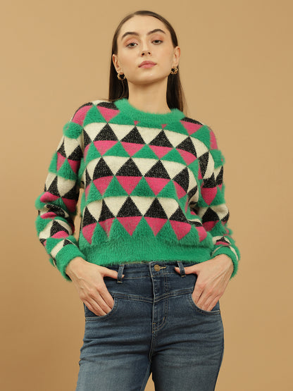 Beatnik Abstract Sequins Regular Full Sleeves Pull Over Womens Sweaters Beatnik India