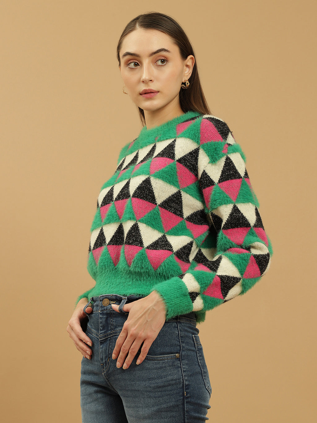 Beatnik Abstract Sequins Regular Full Sleeves Pull Over Womens Sweaters Beatnik India