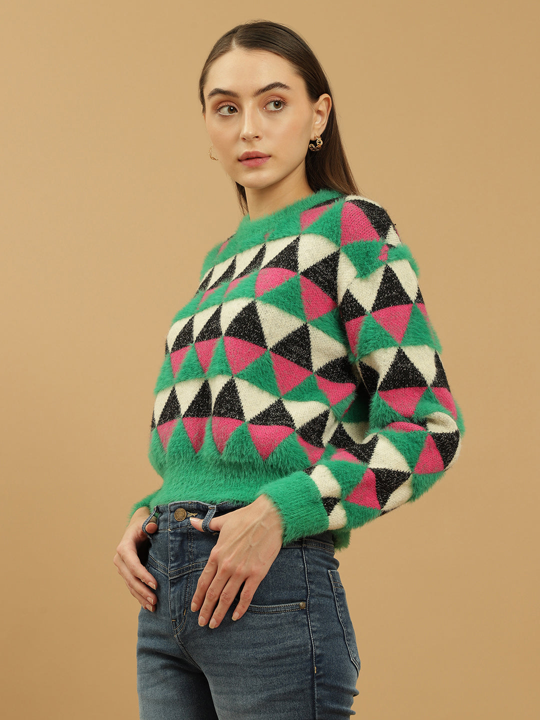 Beatnik Abstract Sequins Regular Full Sleeves Pull Over Womens Sweaters Beatnik India