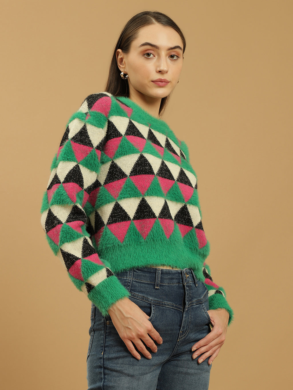 Beatnik Abstract Sequins Regular Full Sleeves Pull Over Womens Sweaters Beatnik India