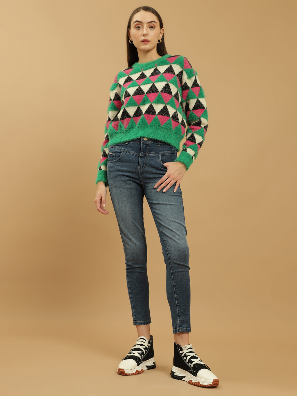 Beatnik Abstract Sequins Regular Full Sleeves Pull Over Womens Sweaters Beatnik India