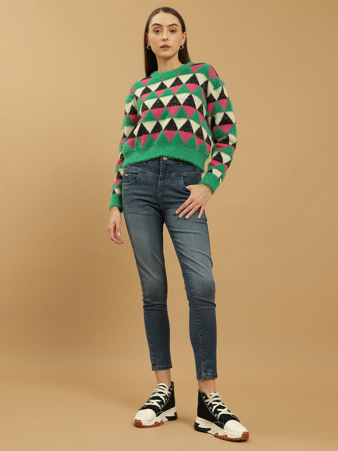 Beatnik Abstract Sequins Regular Full Sleeves Pull Over Womens Sweaters Beatnik India