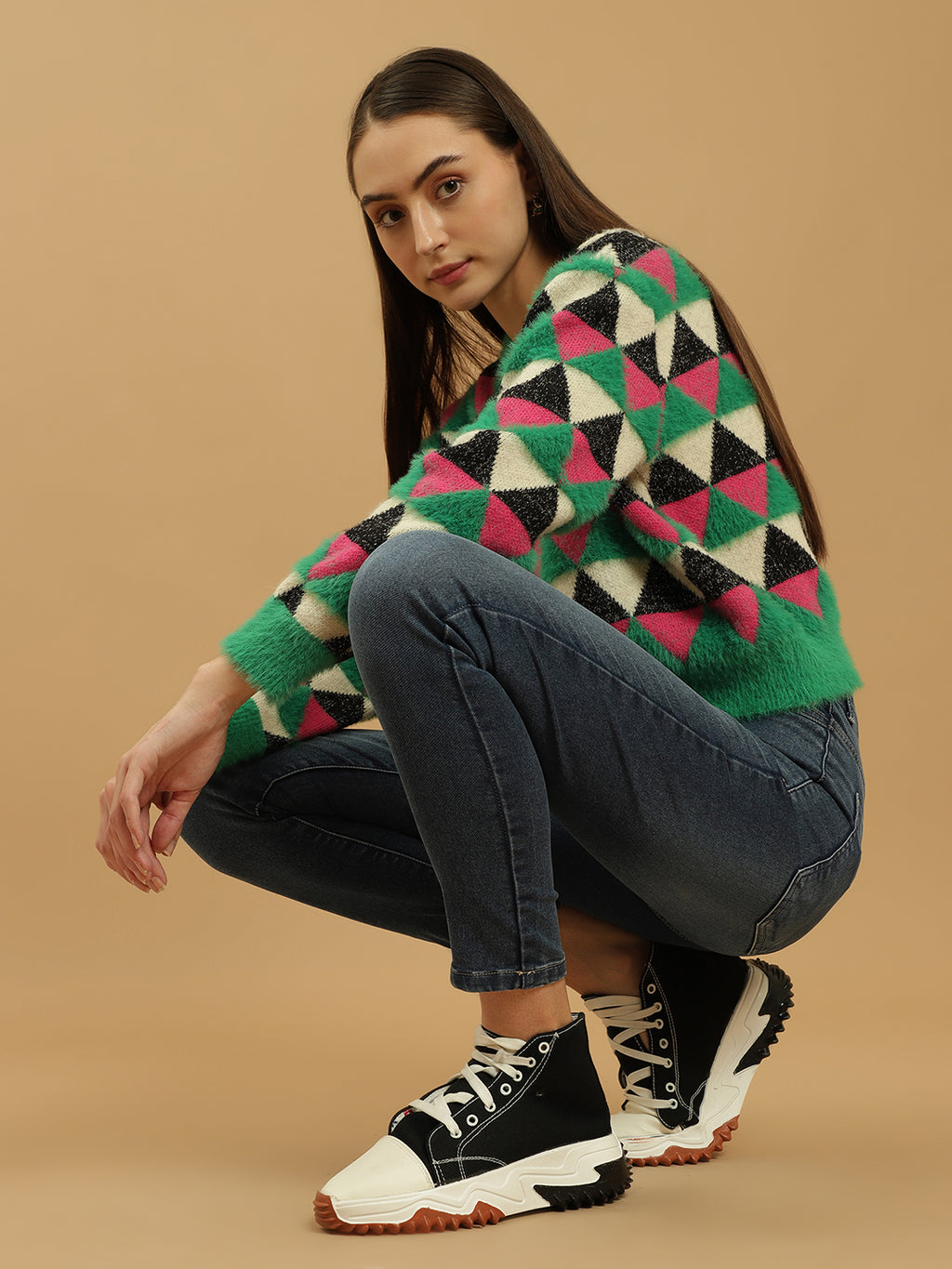 Beatnik Abstract Sequins Regular Full Sleeves Pull Over Womens Sweaters Beatnik India