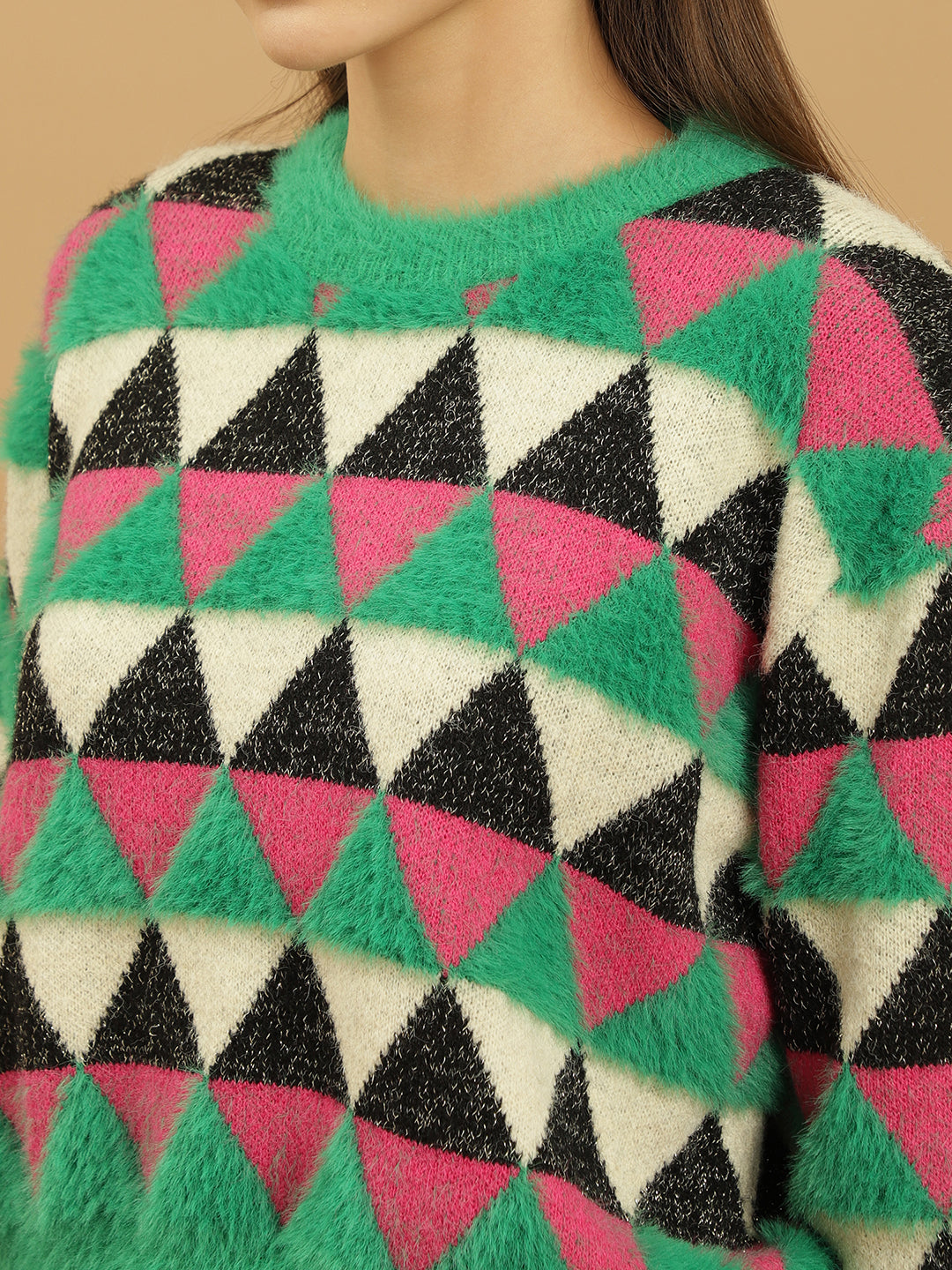 Beatnik Abstract Sequins Regular Full Sleeves Pull Over Womens Sweaters Beatnik India