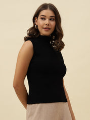 Pull Over Black Sleeveless Turtle Neck Sweaters Beatnik