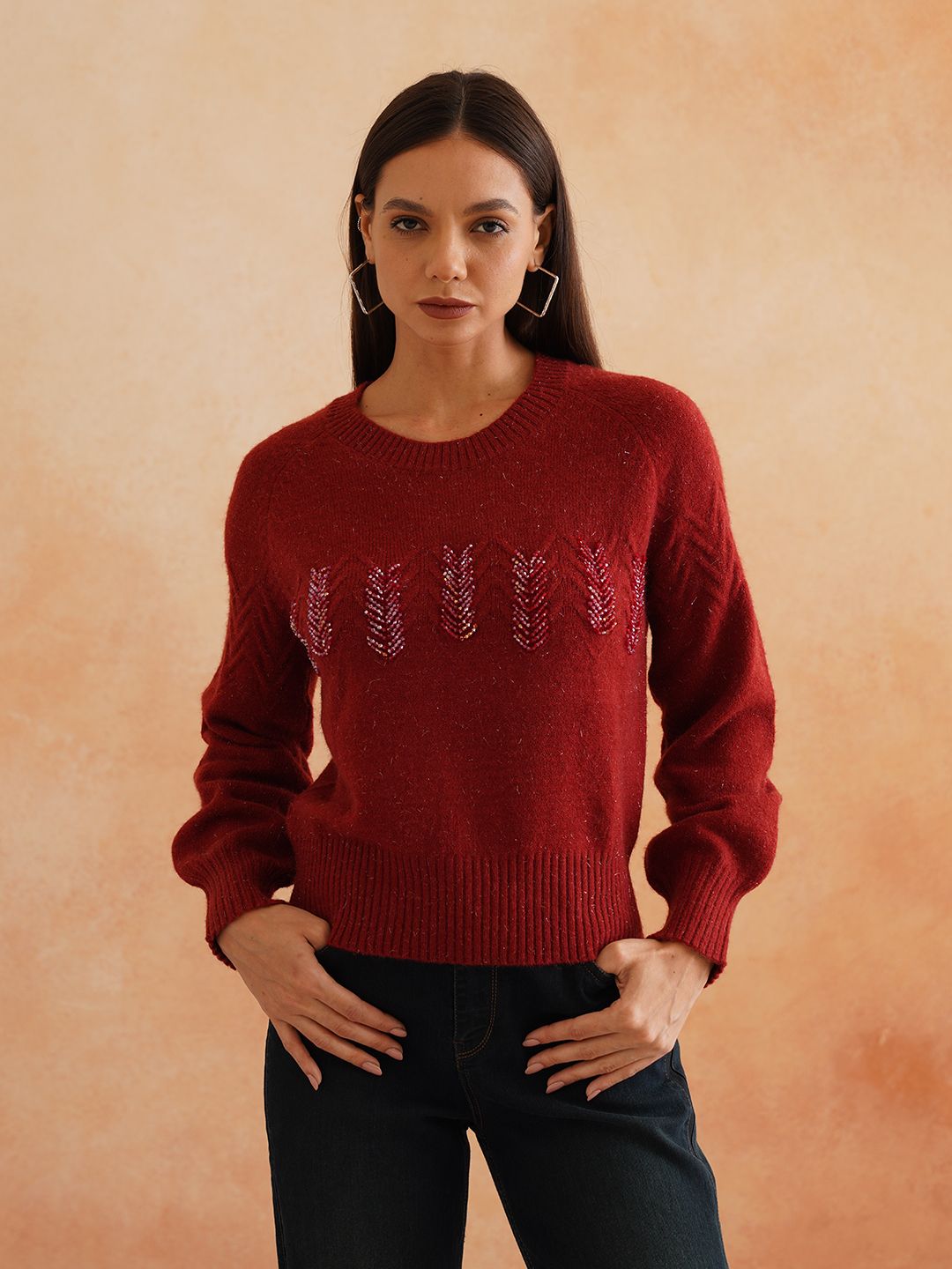 Pull Over Dark Red Sweaters Beatnik