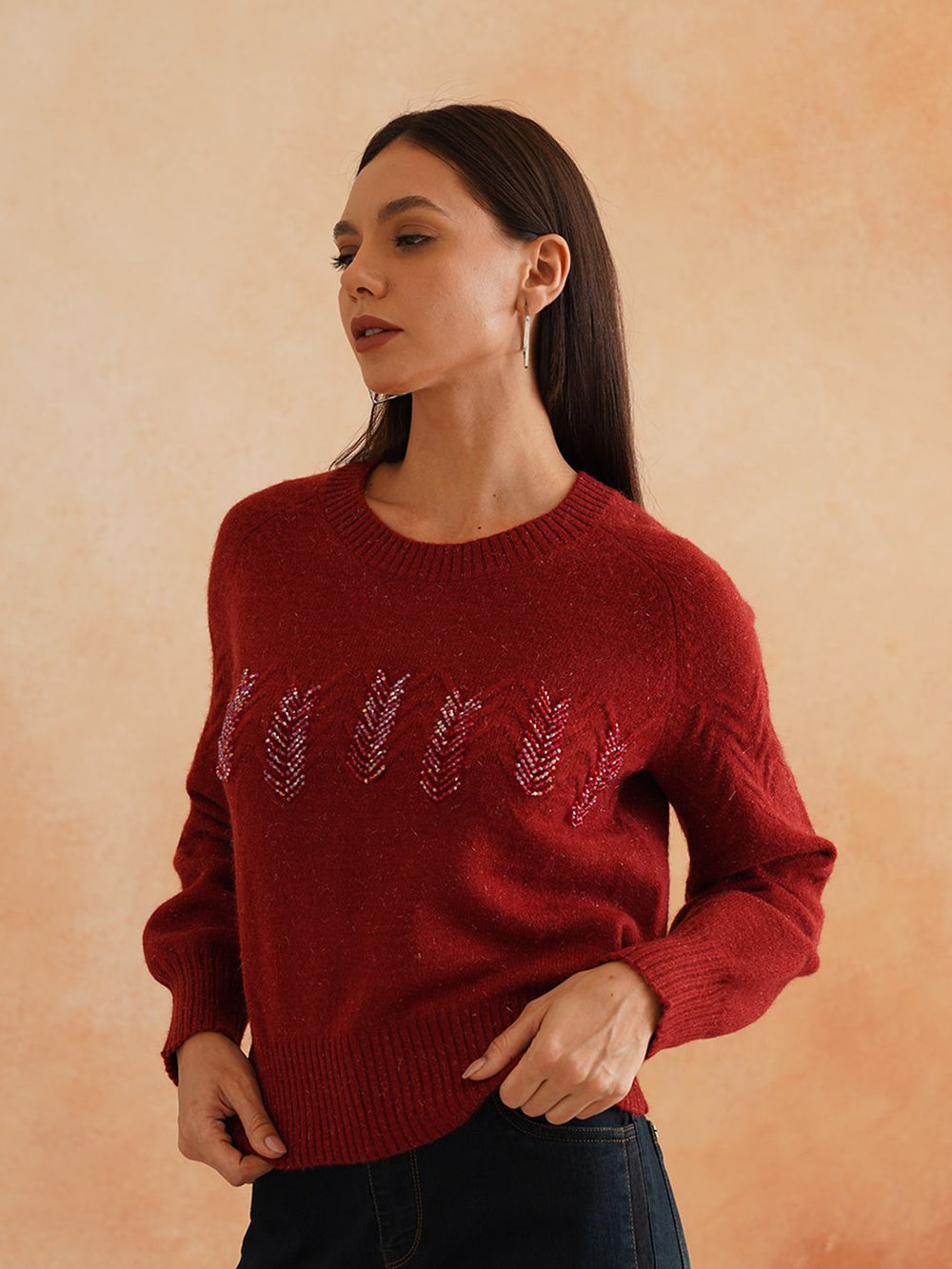 Pull Over Dark Red Sweaters Beatnik