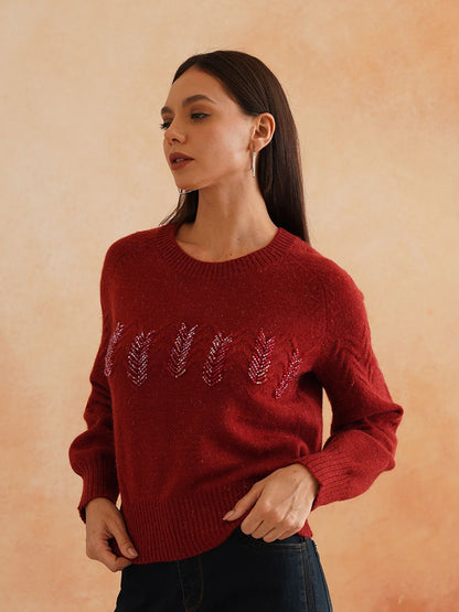 Pull Over Dark Red Sweaters Beatnik
