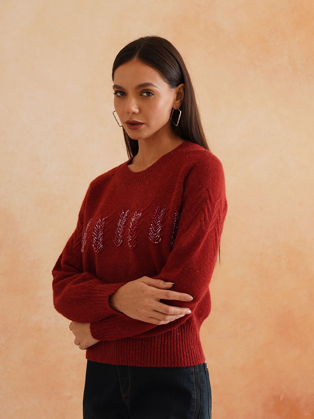 Pull Over Dark Red Sweaters Beatnik