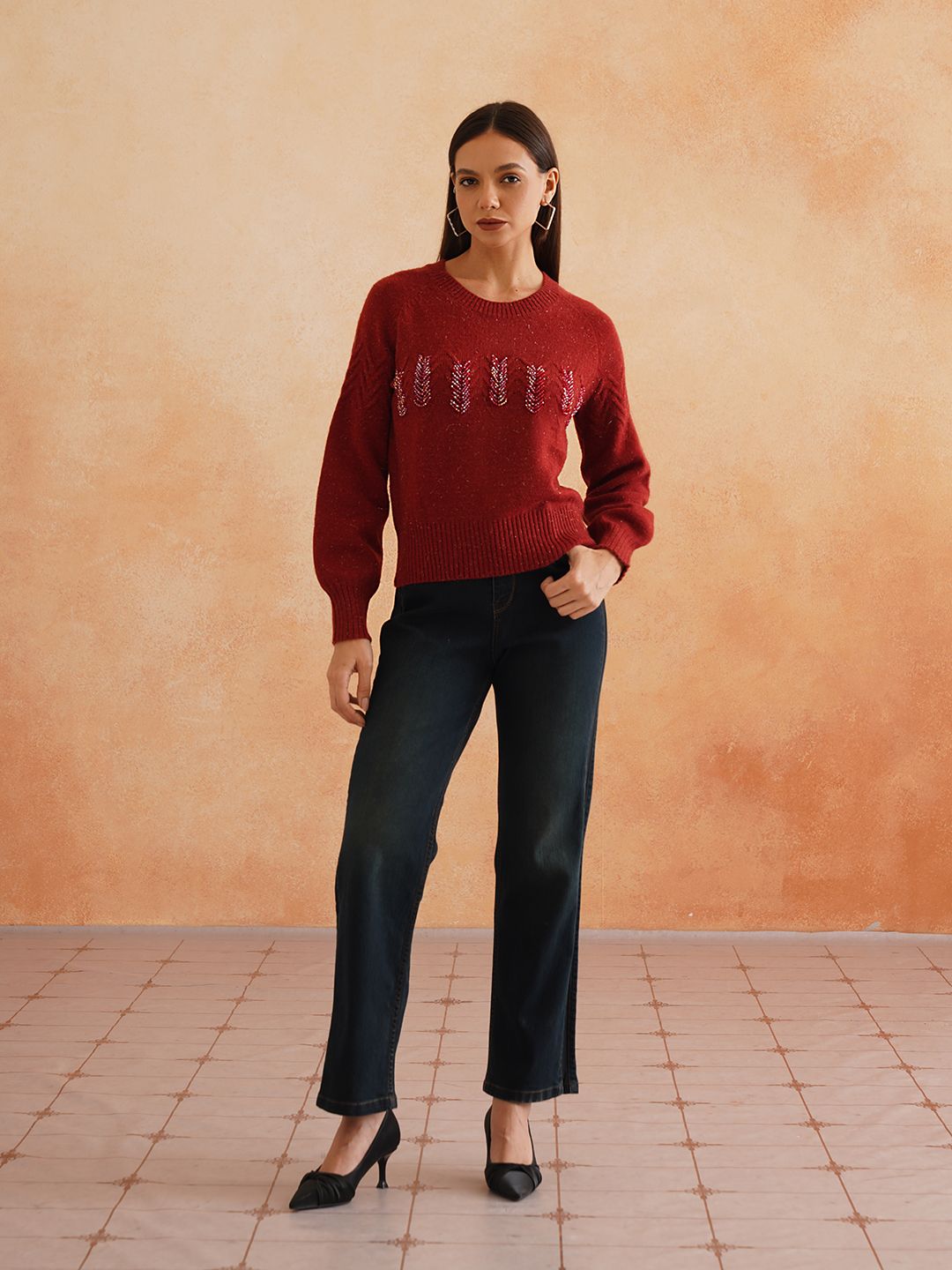 Pull Over Dark Red Sweaters Beatnik