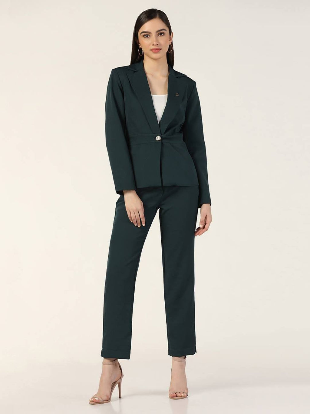 Teal Green Polyester Single-Breasted 2-Piece Formal Suit