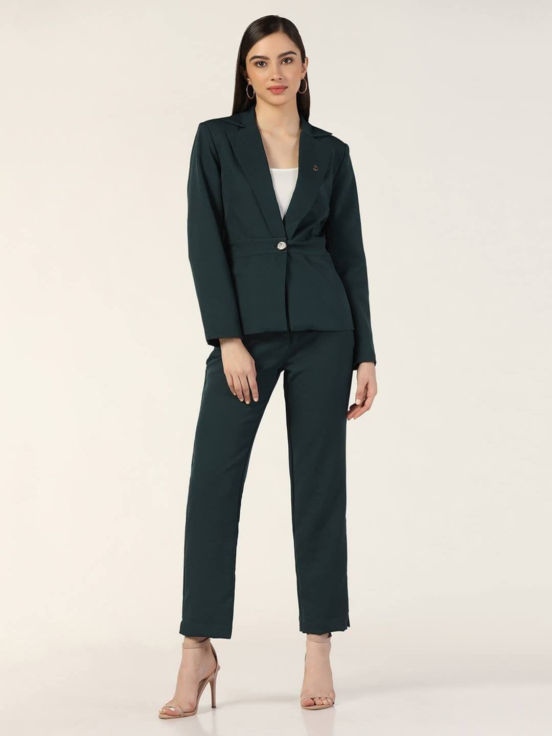 Teal Green Polyester Single-Breasted 2-Piece Formal Suit