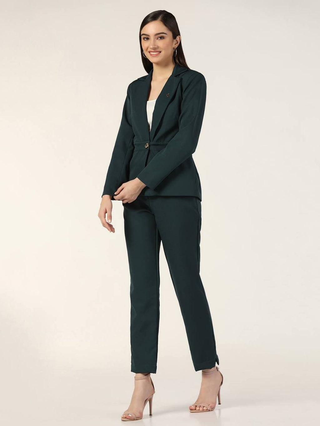 Beatnik Fitted Full Sleeve Solid Teal Green Womens Western Suits Beatnik India