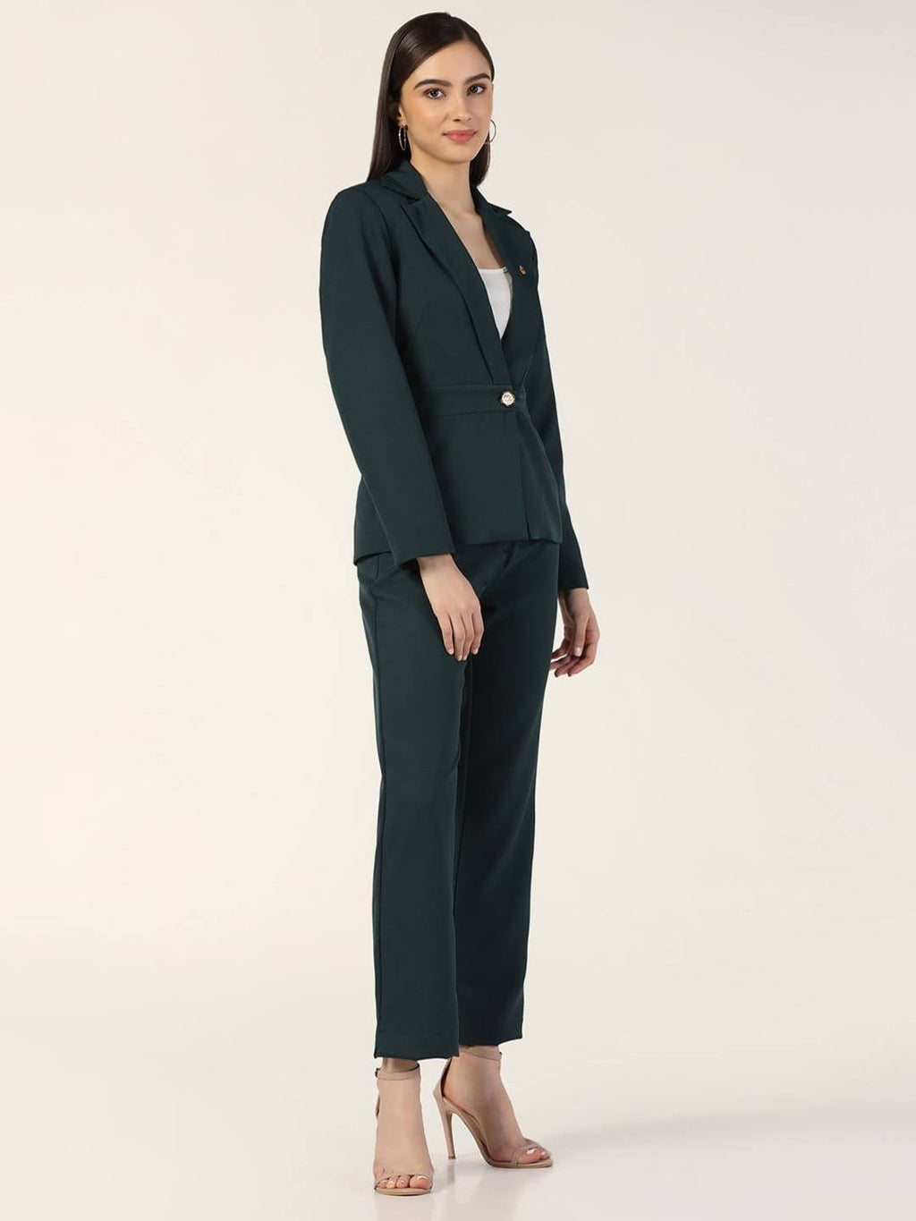 Beatnik Fitted Full Sleeve Solid Teal Green Womens Western Suits Beatnik India