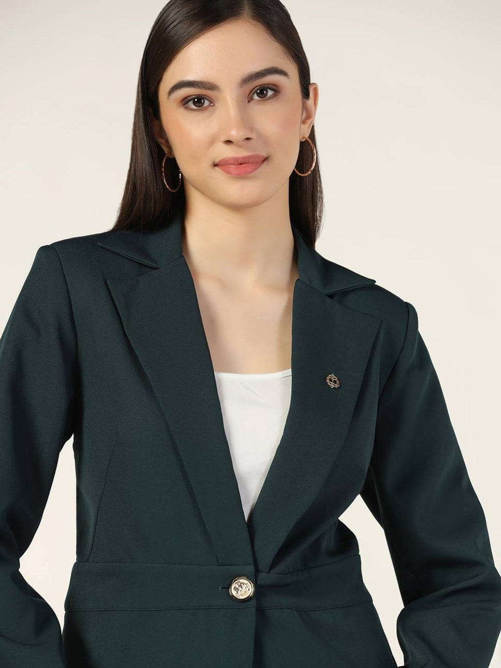 Beatnik Fitted Full Sleeve Solid Teal Green Womens Western Suits Beatnik India