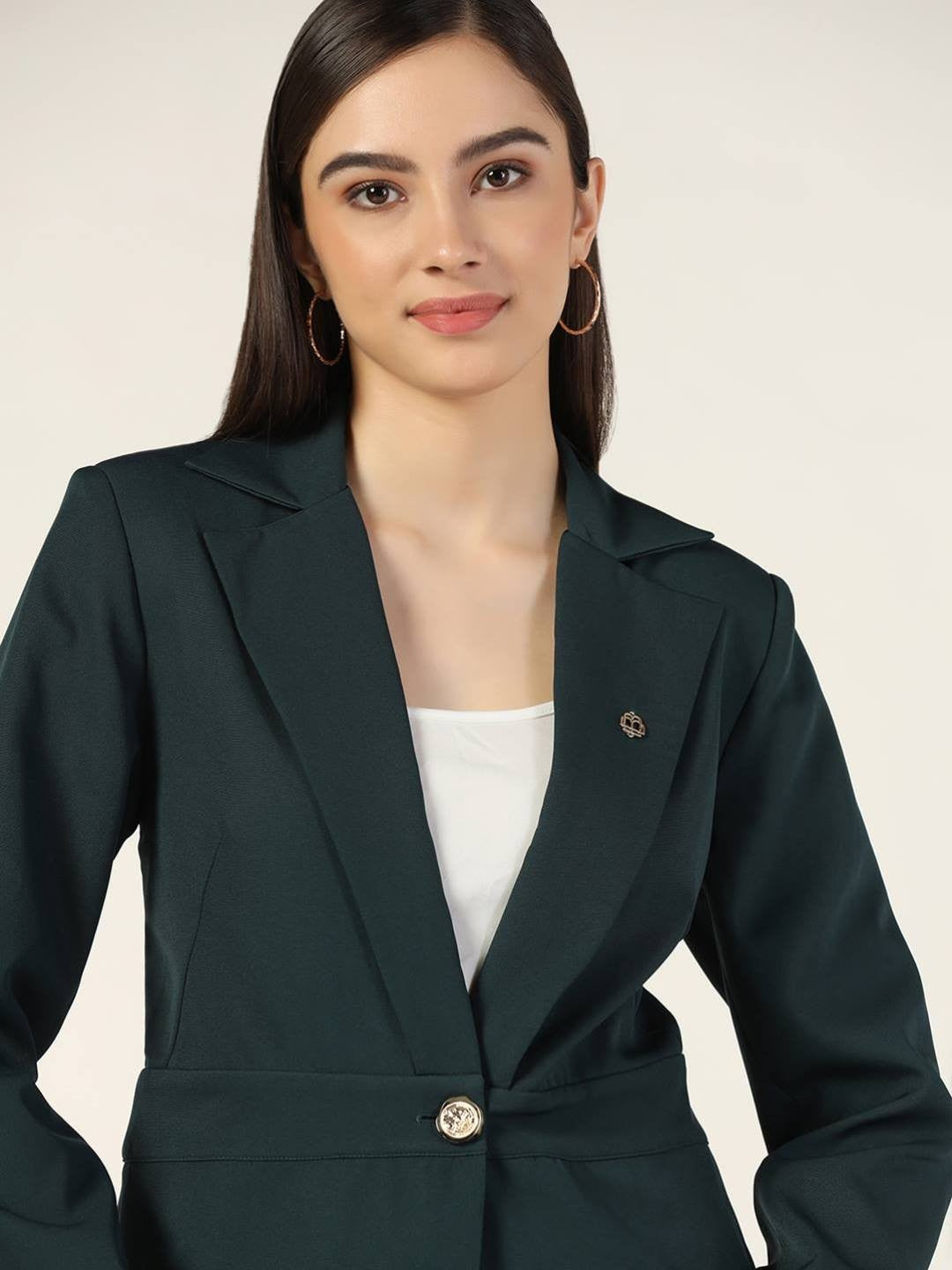 Beatnik Fitted Full Sleeve Solid Teal Green Womens Western Suits Beatnik India