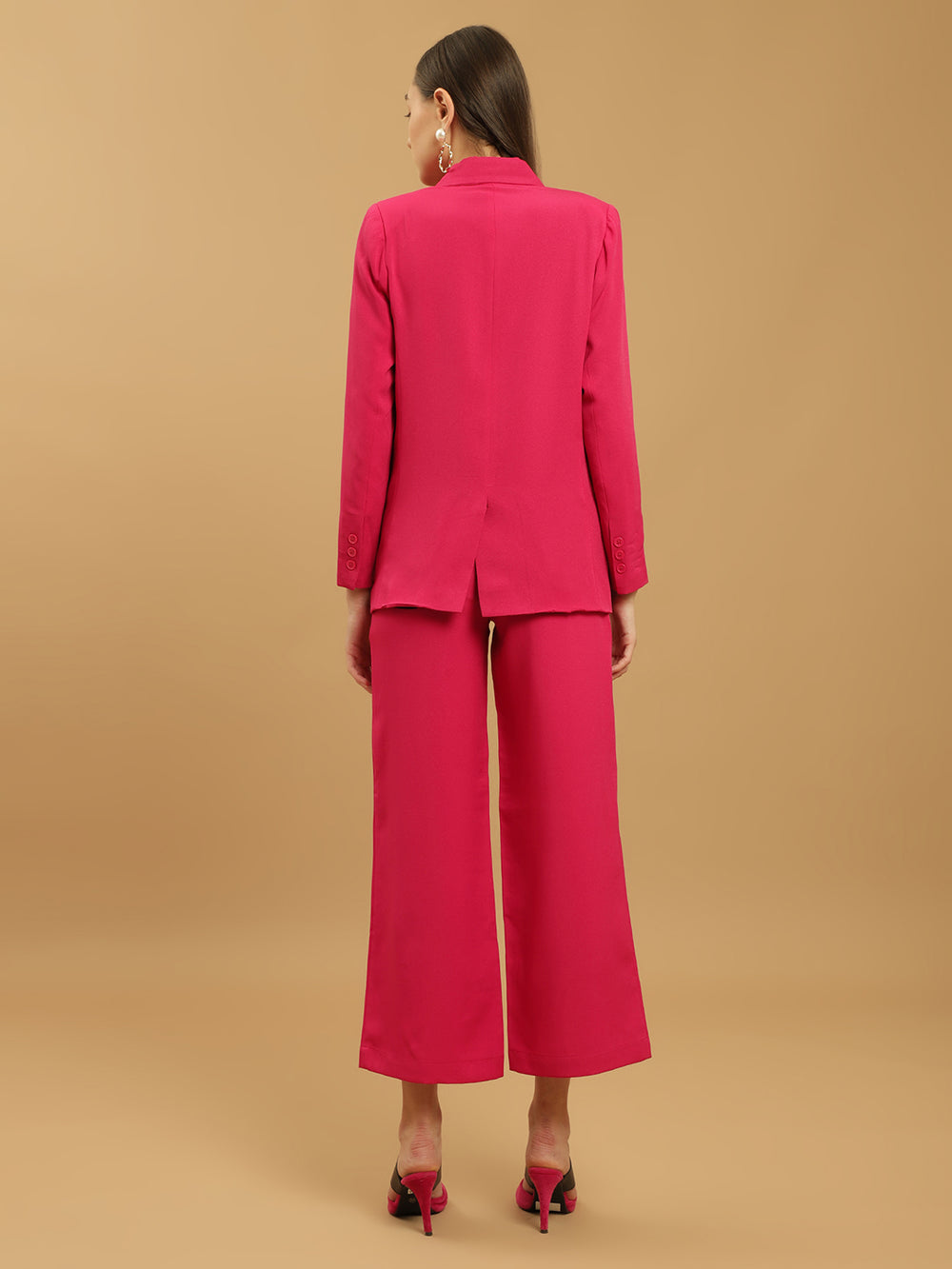 Beatnik Notched Lapel Longline Regular Fuchsia Womens Western Suits Beatnik India