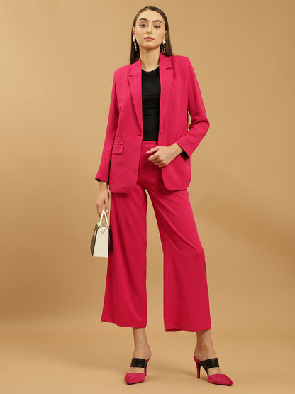 Beatnik Notched Lapel Longline Regular Fuchsia Womens Western Suits Beatnik India