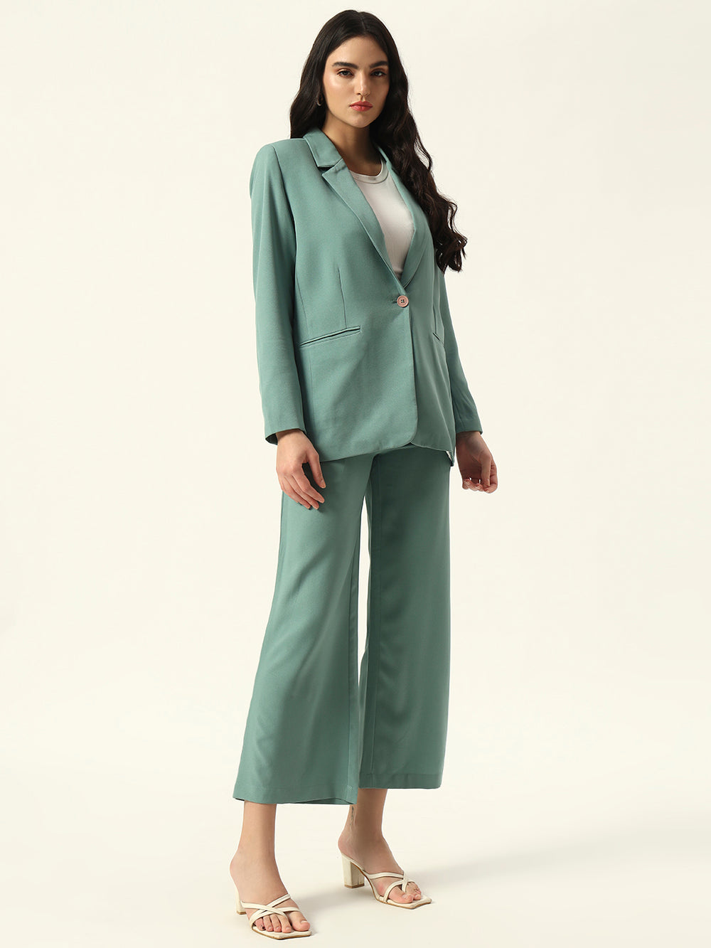 Sea Green 2 Pieces Notched Lapel Single-Breasted Blazer & Pant Suit