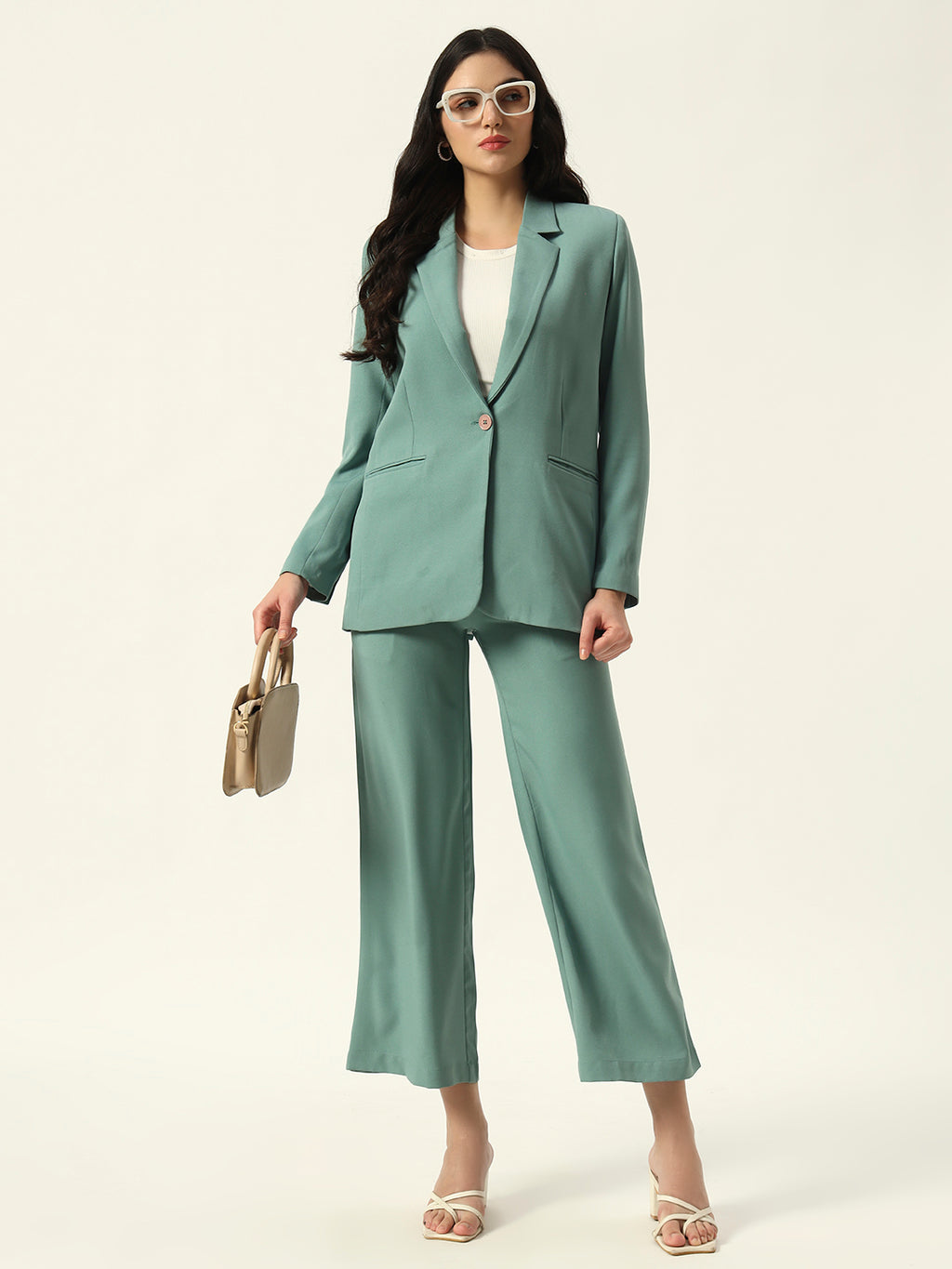 Sea Green 2 Pieces Notched Lapel Single-Breasted Blazer & Pant Suit