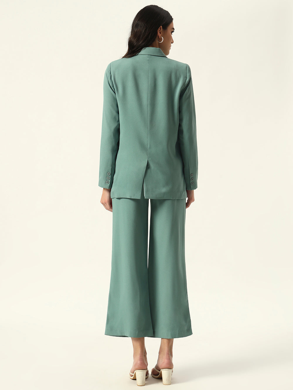 Sea Green 2 Pieces Notched Lapel Single-Breasted Blazer & Pant Suit
