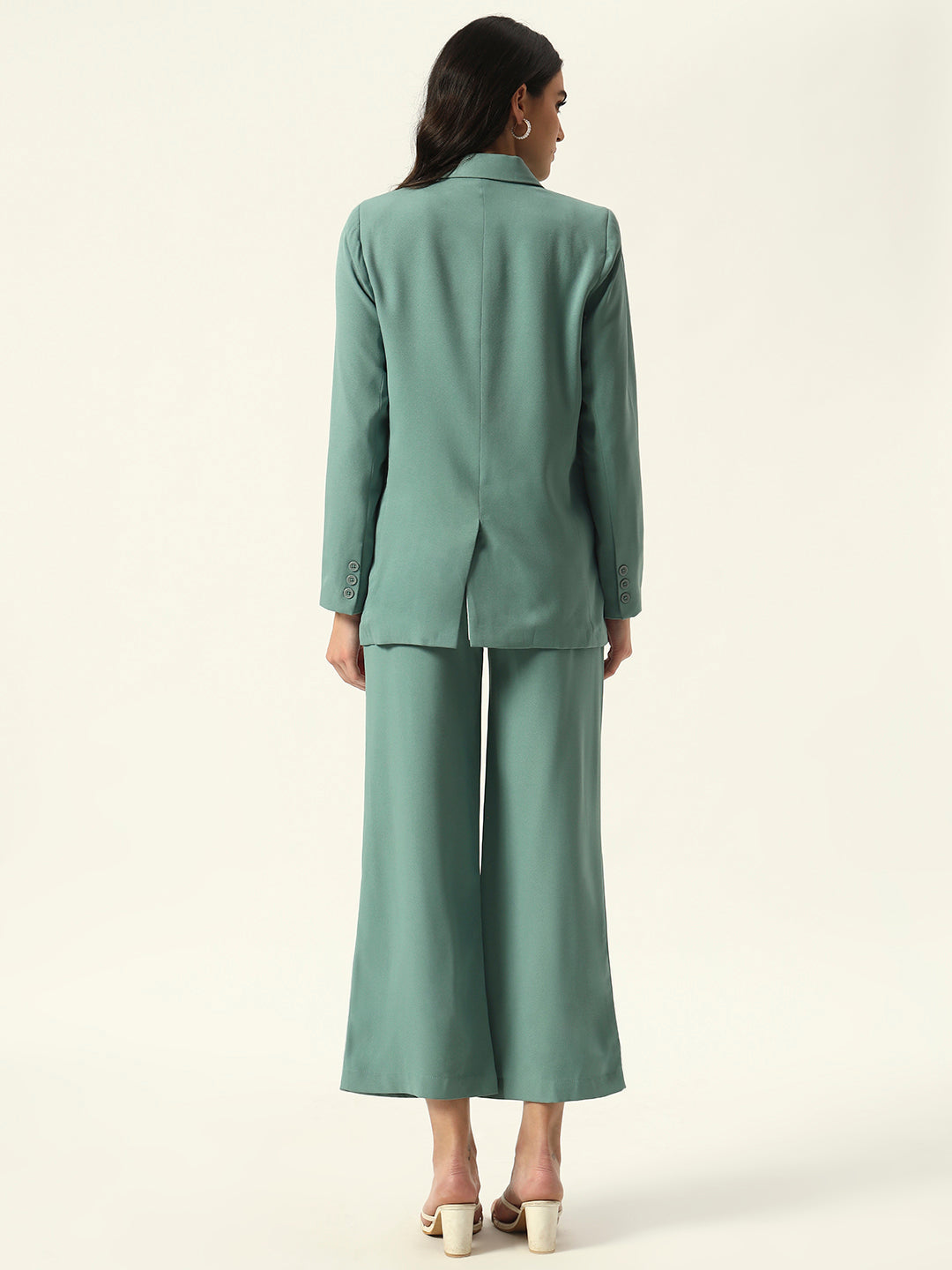 Sea Green 2 Pieces Notched Lapel Single-Breasted Blazer & Pant Suit