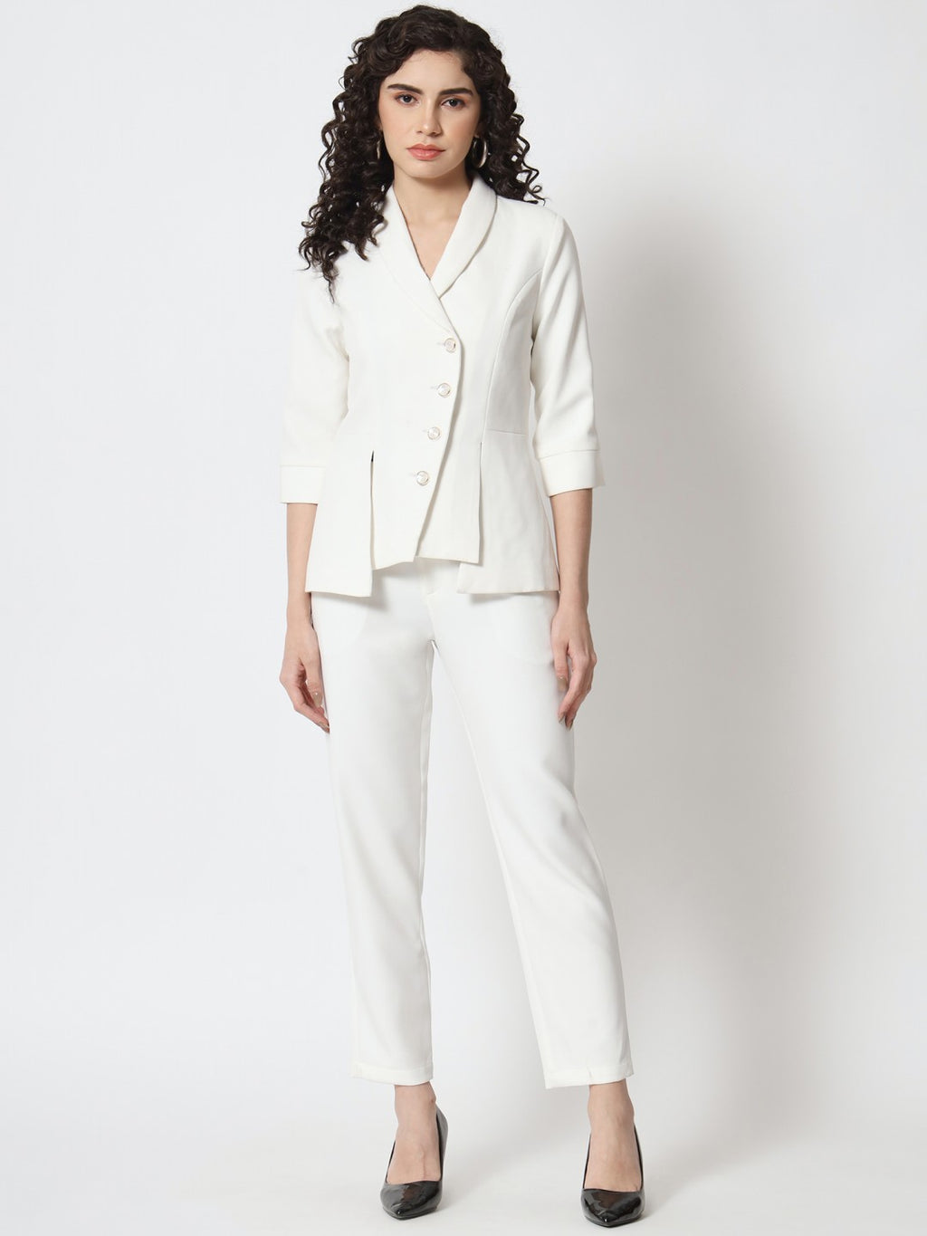 Beatnik Polyester Notched Lapel White Womens Western Suits Beatnik India