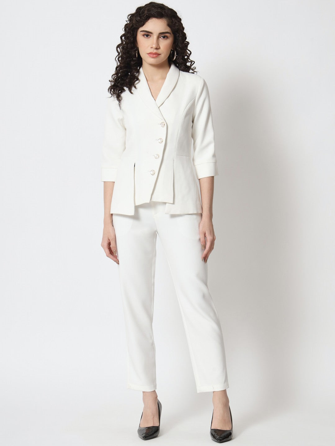 Beatnik Polyester Notched Lapel White Womens Western Suits Beatnik India