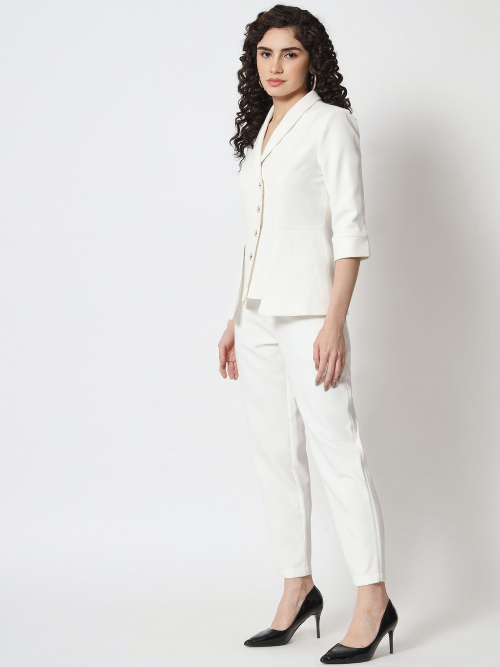 Beatnik Polyester Notched Lapel White Womens Western Suits Beatnik India