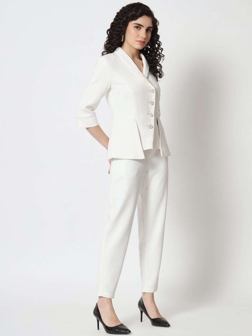Beatnik Polyester Notched Lapel White Womens Western Suits Beatnik India