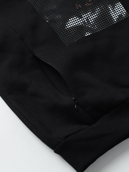 Beatnik Casual Wear V Neck Full Sleeve Hooded Black Sweatshirts Beatnik India
