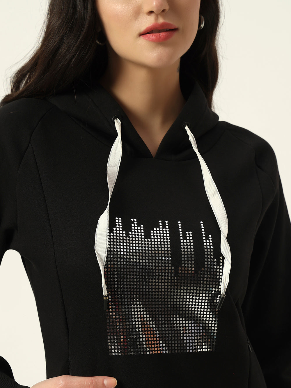 Beatnik Casual Wear V Neck Full Sleeve Hooded Black Sweatshirts