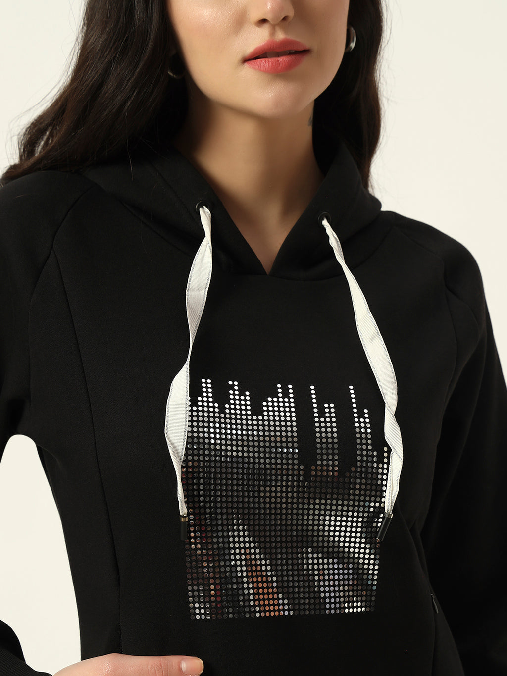 Beatnik Casual Wear V Neck Full Sleeve Hooded Black Sweatshirts