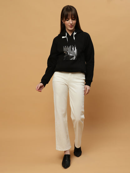 Beatnik Casual Wear V Neck Full Sleeve Hooded Black Sweatshirts Beatnik India