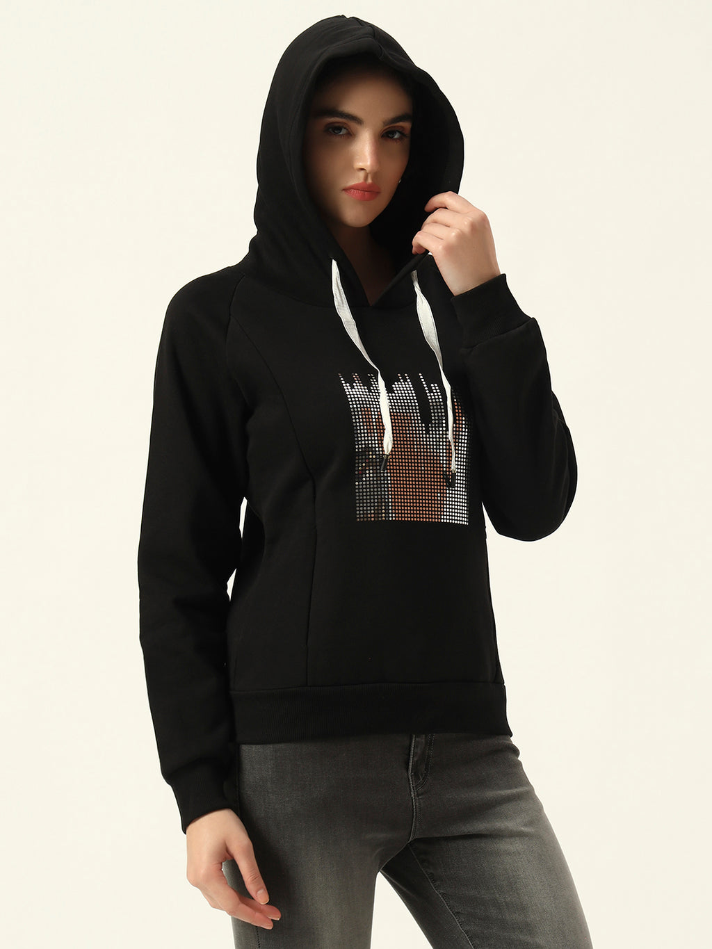 Beatnik Casual Wear V Neck Full Sleeve Hooded Black Sweatshirts