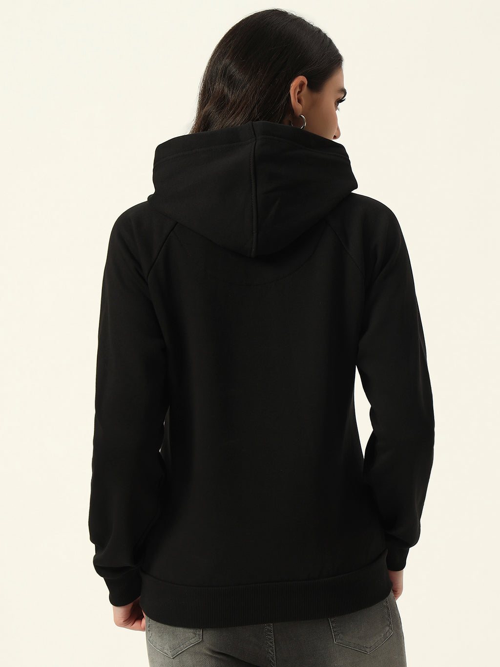 Beatnik Casual Wear V Neck Full Sleeve Hooded Black Sweatshirts
