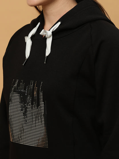 Beatnik Casual Wear V Neck Full Sleeve Hooded Black Sweatshirts Beatnik India