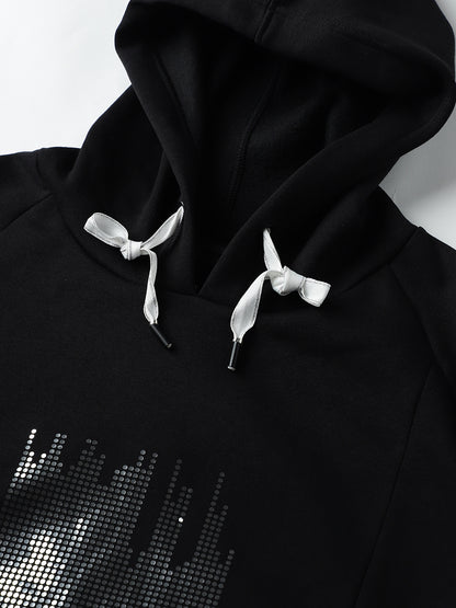 Beatnik Casual Wear V Neck Full Sleeve Hooded Black Sweatshirts Beatnik India
