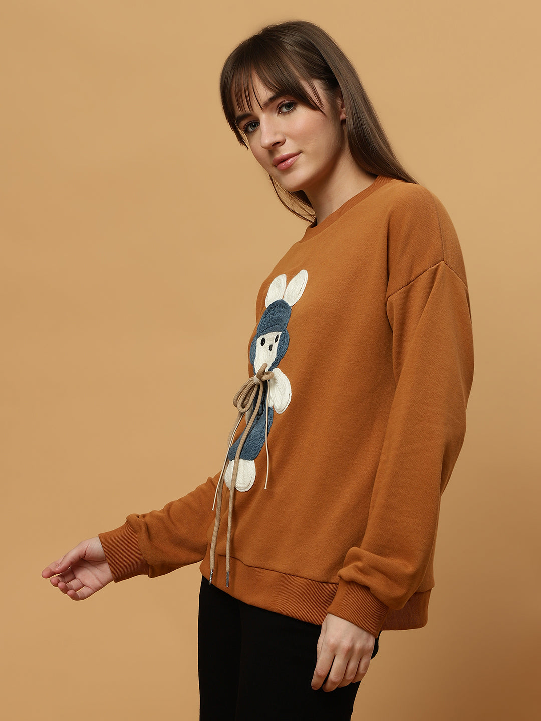 Beatnik Casual Wear Teddy Patch Work Sandy Brown Sweatshirts Beatnik India