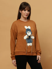 Beatnik Casual Wear Teddy Patch Work Sandy Brown Sweatshirts Beatnik India