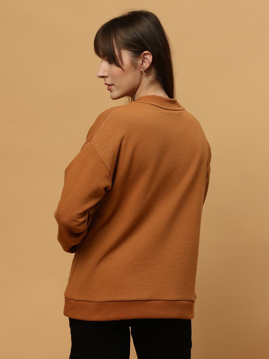 Beatnik Casual Wear Teddy Patch Work Sandy Brown Sweatshirts Beatnik India