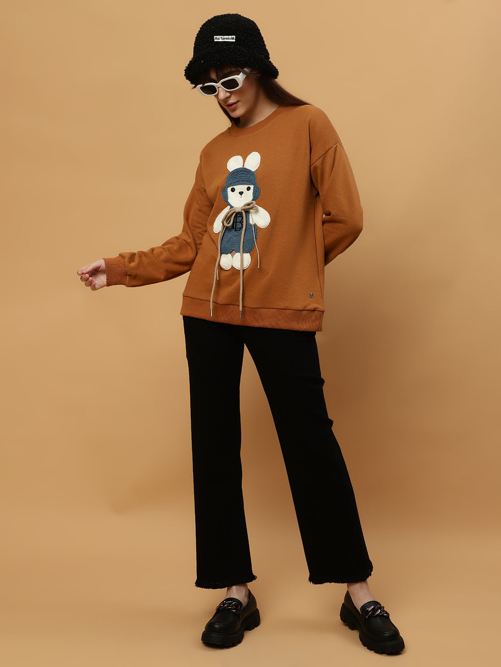 Beatnik Casual Wear Teddy Patch Work Sandy Brown Sweatshirts Beatnik India