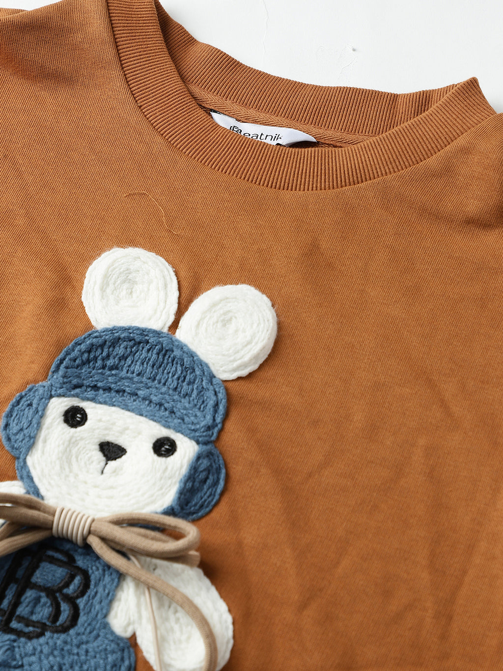 Beatnik Casual Wear Teddy Patch Work Sandy Brown Sweatshirts Beatnik India