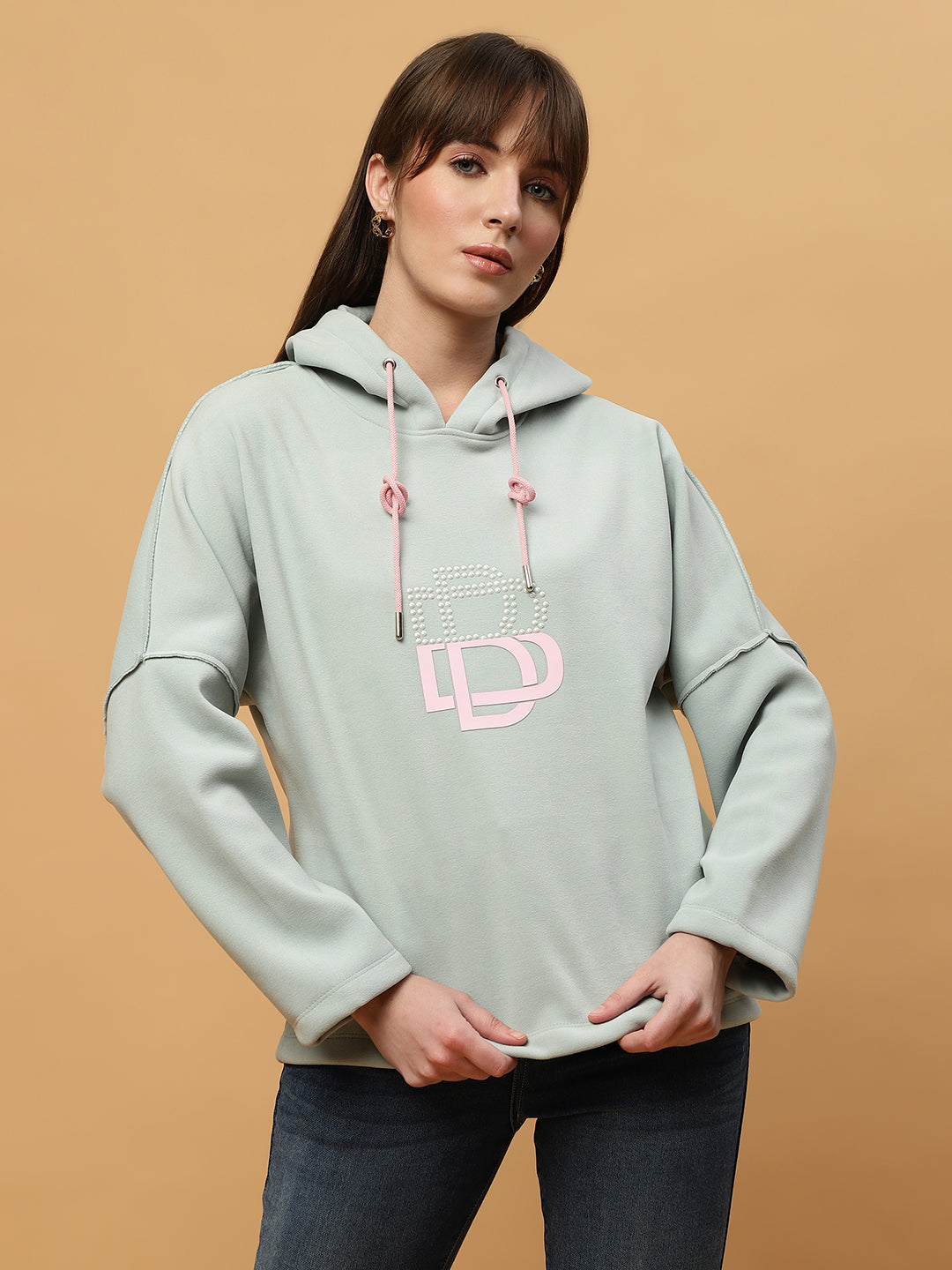 Beatnik Casual Wear Hooded Light Green Sweatshirts Beatnik India